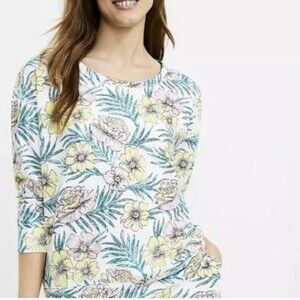 LOU & GREY Size Medium Tropical Cozy Cotton Terry Sweatshirt White Yellow Pink